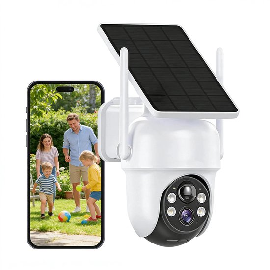 TWUFY Q04 Solocamera - 4MP Draadloze Beveiligingscamera voor Buiten - 360° Dekking - Geïntegreerd Zonnepaneel - AI-Bewegingsdetectie - Bundelvoordeel van Merkloos