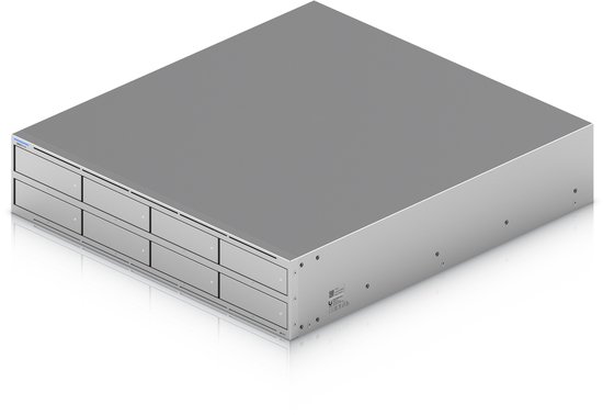 Ubiquiti UNAS Pro 8 - 8‑bay 2U rackmount NAS 8× 2.5/3.5" HDD/SSD + 2× M.2 NVMe - 3× 10 GbE (2× SFP+ / 1× RJ45) - 16 GB RAM - Hot‑swappable PSU - Rackmount