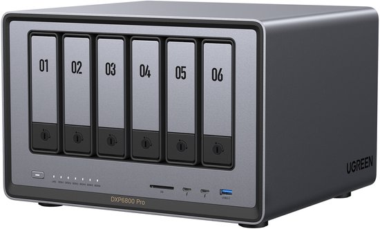 UGREEN NASync DXP6800 Pro 6-Bay Desktop NAS, Intel i5 1235u 10-Core CPU, 8GB DDR5 RAM, 128GB SSD, 2 * 10GbE, 2 * M.2 NVMe-aansluitingen, 8K HDMI, 2 * TBT4, Network Attached Storage (schijfloos) van Merkloos