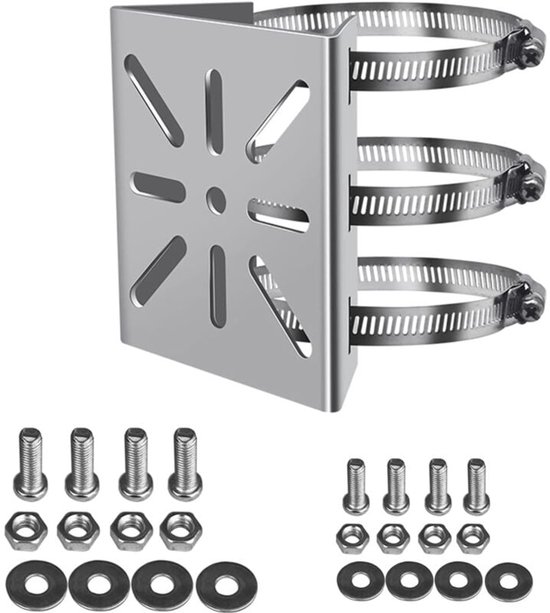 Universele verticale paalmontage beveiligingscamerabeugel - 3 gespen roestvrijstalen hoekmontagebeugel - paalmontage geschikt voor CCTV-camera's (100 mm) van Merkloos