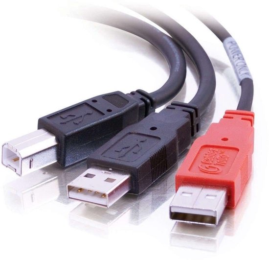 USB 2.0 Y-Kabel 2 Meter: USB-B naar 2x USB-A voor Extra Voeding Externe Schijf van Merkloos