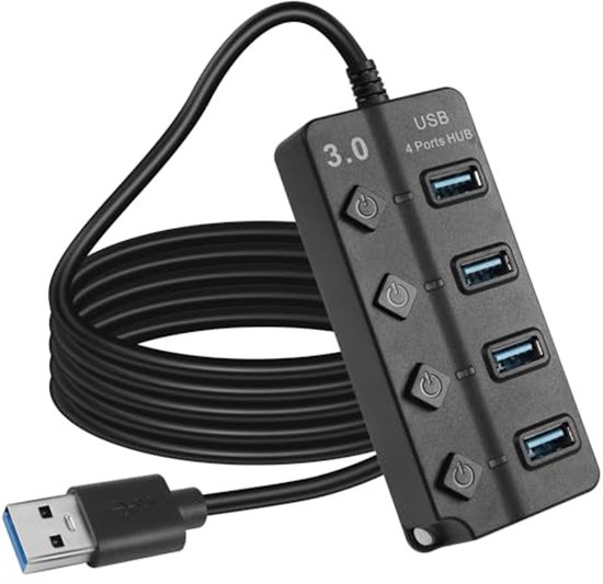 USB 3.0 4-poorts Expander Hub met LED-schakelaars - Draagbare USB-poortextender voor PC en Apparaten van Merkloos