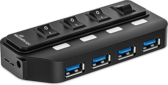 USB 3.0 Hub 1 op 4 Met Afzonderlijke Schakelaars En Voeding Voor Tot Vier Apparaten van Merkloos