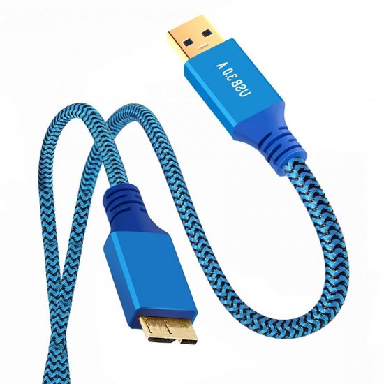 USB 3.0 Kabel - Micro USB Kabel - Externe Schijf Aansluiten - Gevlochten Bescherming - 60 cm - Blauw