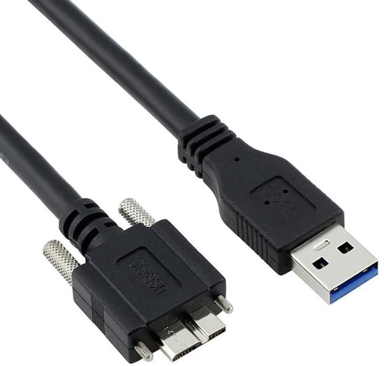 USB 3.0 Micro B Kabel met Schroefbevestiging voor Industriële Camera en Externe Harde Schijf (5m)