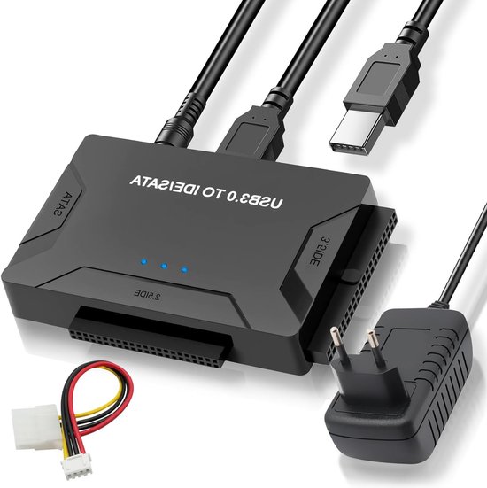 USB 3.0 naar IDE/SATA Hard Drive Adapter voor 2.5" en 3.5" HDD, 5Gbps, Compatibel met Windows en Linux, Met Voedingsschakelaar