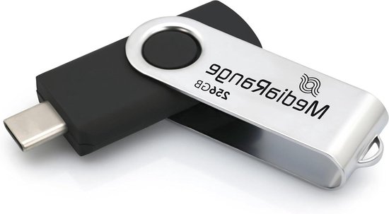 USB-C Flashdrive - Geheugenstick - Bestanden Overzetten - Draaibare Behuizing - 256 GB - Zilver Zwart