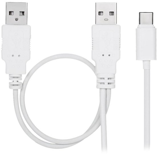 USB-C naar 2x USB-A Y-Kabel met Extra Stroomvoorziening voor Externe Harde Schijf en Mobiele Apparaten