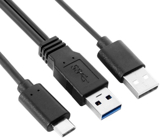 USB-C naar Dual USB Y-Kabel | Extra Stroom en Data voor Externe Harde Schijf en Laptop van Merkloos