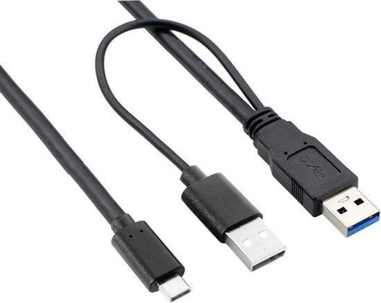 USB-C naar Dubbele USB Y-kabel voor Externe Harde Schijf en Laptop