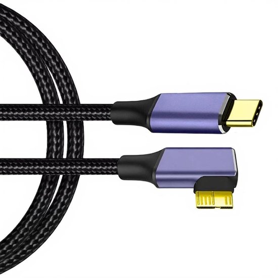 USB C naar MicroB Kabel - Data Overdrachtskabel - Externe Schijf Koppelen - Haakse Connector - 1 Meter - Zwart