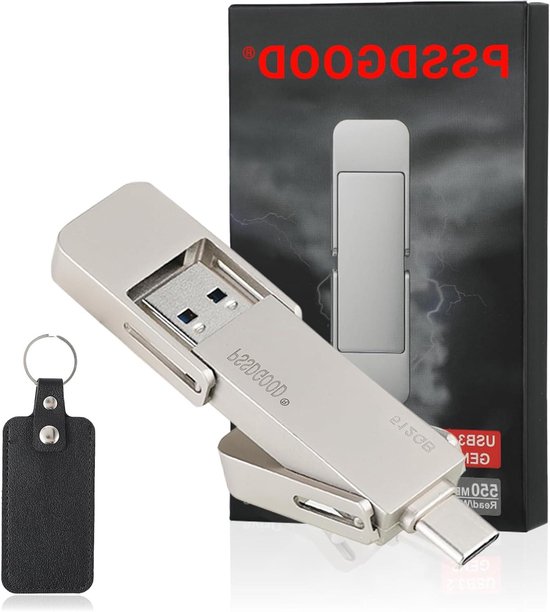 USB-C Stick - Externe SSD - Snelle Data Overdracht - 2-in-1 Type C A - 512 GB - Zilver