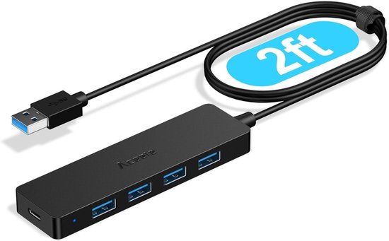 USB Hub - Poorten Uitbreider - Bestanden Delen - Extra Lange Kabel - 4 Poorten - Zwart