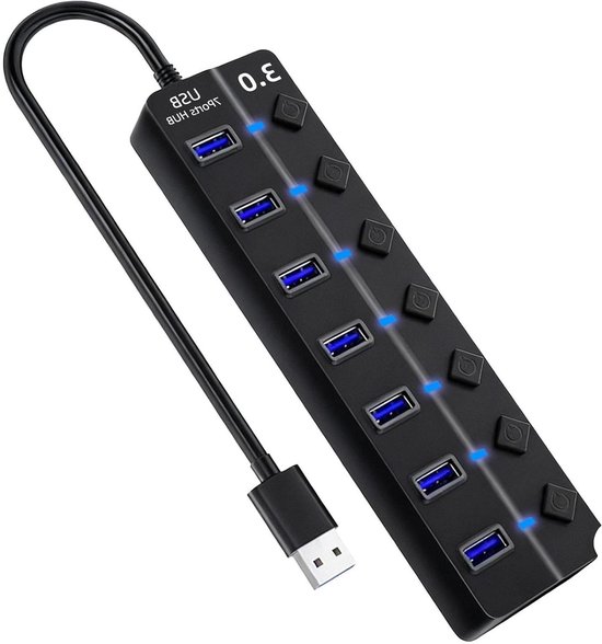USB Hub - Verlenger Poorten - Apparaten Verbinden - 7 Poorten - 5 Gbps - Zwart