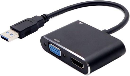 USB naar HD Adapter - Monitor Kabel - Beeld Overzetten - Plug and Play - 1920x1080 Resolutie - Zwart