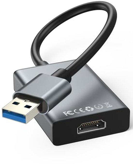 USB naar HDMI adapter - Video converter kabel - Extra scherm aansluiten - Full HD 1080P - 19 cm - Zwart