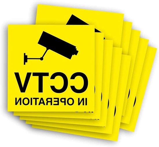 Veiligheidsstickers - CCTV waarschuwing stickers - Eigendom beveiligen - Ultra-duurzaam vinyl - 100mm x 100mm - Geel