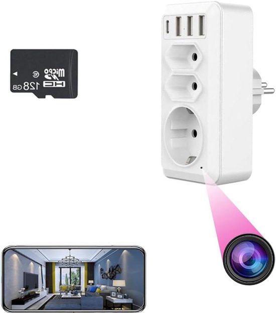 Verborgen Camera - Adapter Camera - Binnenhuis Bewaking - Met Nachtzicht - 1080p HD - Wit