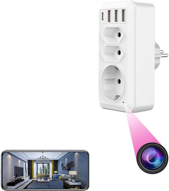 Verborgen Camera Adapter - Stekker Camera - Binnenhuis Toezicht - Met Nachtzicht - 3 USB Poorten - Wit