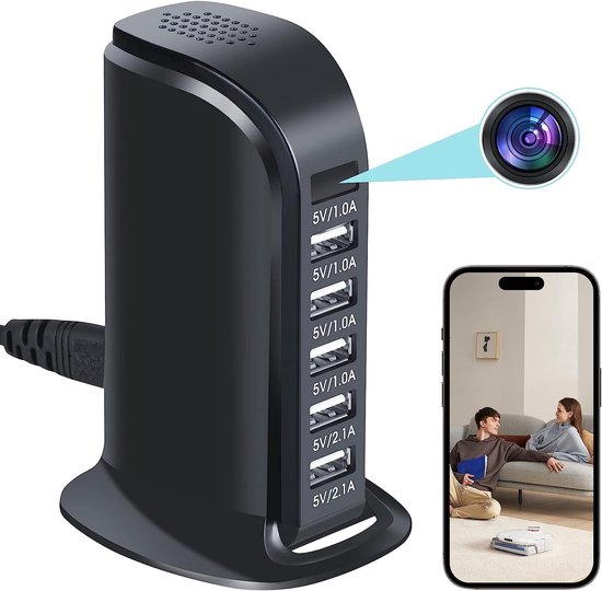 Verborgen Camera Lader - Spioncamera WiFi Hub - Thuisbewaking Beveiligen - Bewegingsdetectie App Controle - 10x5x15 cm