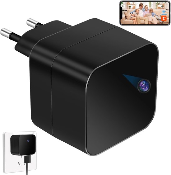 Verborgen Camera Wifi - Mini Spionagecamera - Huis Beveiligen - 2-in-1 Oplader - HD 1080p - Wit