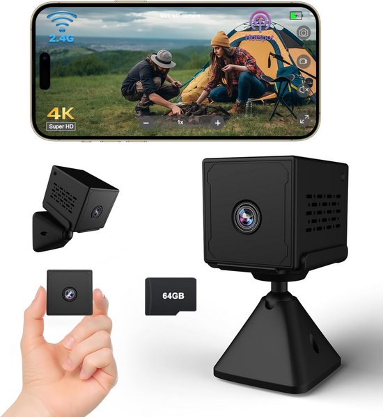 Verborgen Wifi Camera 4K HD met Nachtzicht en Bewegingsdetectie - Draadloze Binnen/Buiten Beveiligingscamera t.b.v. Huis en Tuin van Merkloos
