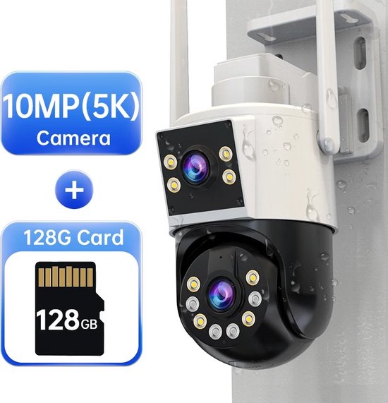 Verkoop Nederland® - 10MP - 6MP - 4K - Microfoon en Luidspreker - Wifi Camera - Buiten - Dual Lens - Dual Screen - IP Camera - AI Tracking - Beveiligingscamera - CCTV Bewakingscamera - Met Gratis 128Gb SD Geheugen Kaartje