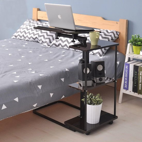 Verstelbare Laptoptafel met Wieltjes en 3-Laags Opbergrek van Toocoo
