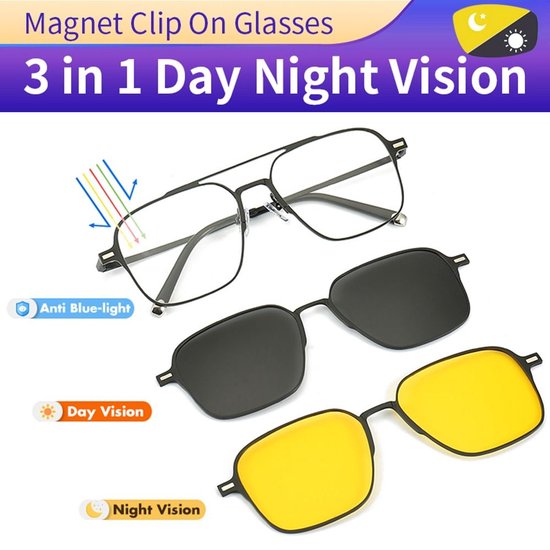 Viatel 3in1 Bril Nieuwe Stijl Anti Blauw Licht Bril Met Magneet Clip Op Zonnebril Uv400 Gepolariseerde Nachtzicht Clip Magnetische Bril van Viatel