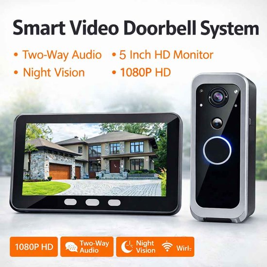 Video Camera intercom - Wifi - App bediening - Batterij - Beweging - Tuya - Zilver