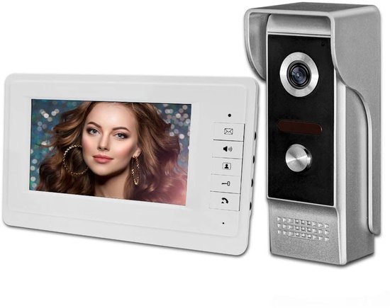 Video Deurbel 7 Inch - Bekabeld Deurbelsysteem - 12-15 Volt - Kunststof - Voor Binnenbeveiliging