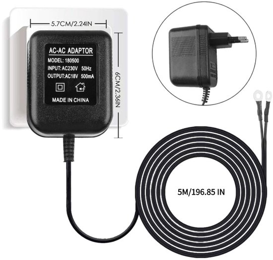 Video deurbel adapter - 5 M kabel - 230v-18v - AC230V, 50Hz , 500mA - Doorbel power adapter - Voeding deurbel - Stroom adapter deurbel - Universeel transformator - transformator Geschikt voor deurbel