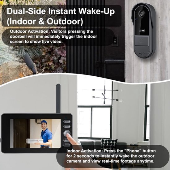Video deurbel camera - met 4,3-inch scherm - Draadloze visuele intercom voor binnen - Nachtzicht - Twee-weg audio
