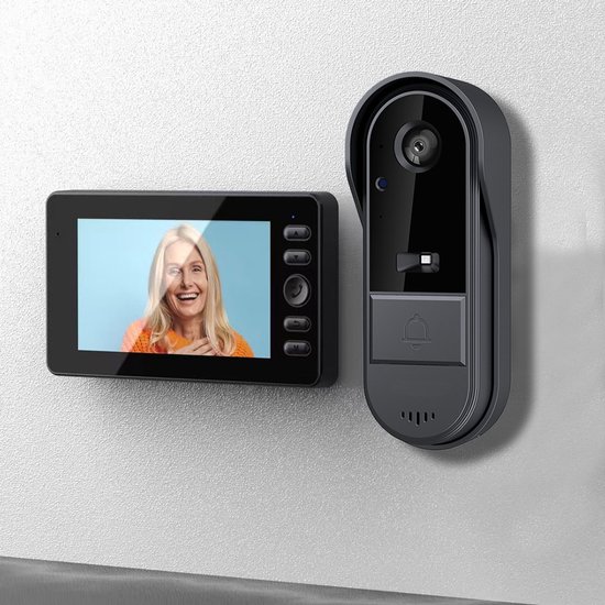 Video Deurbel Camera - met 4,3-inch scherm monitor - Draadloze visuele intercom voor binnen - Draadloze video deurbel camera met monitor van Yiroka