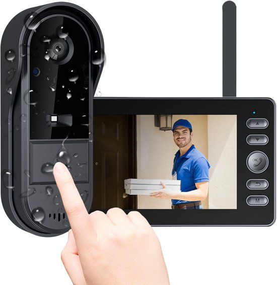 Video Deurbel Camera - met 4,3-inch scherm monitor - Draadloze visuele intercom voor binnen - Nachtzicht - Dual Way Audio - Geen app/wifi nodig van Merkloos