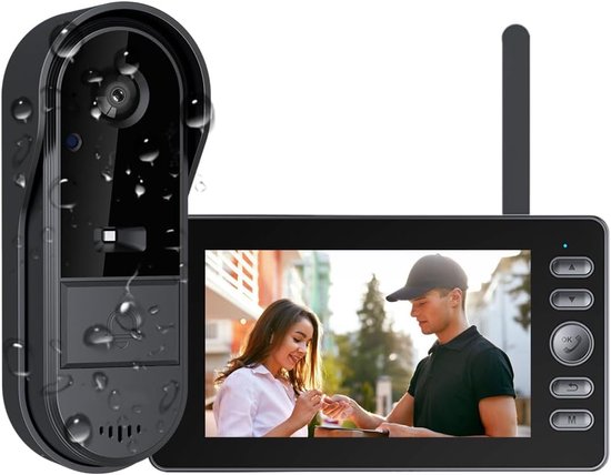 Video Deurbel Camera - met 4,3-inch scherm monitor - Draadloze visuele intercom voor binnen - Nachtzicht - Dual Way Audio van Merkloos