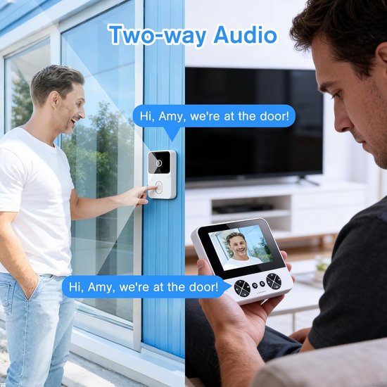 Video deurbel met camera - Draadloos - 1080P HD - IP65 waterdicht - 4,3 inch scherm - Nachtzicht en tweeweg audio - Zonder wifi