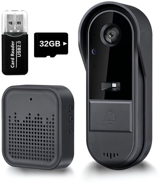 Video deurbel met camera - Slimme draadloze deurbel met 2.4Ghz Wifi - Deurbel Draadloos Incl SD-kaart en Reader van Merkloos