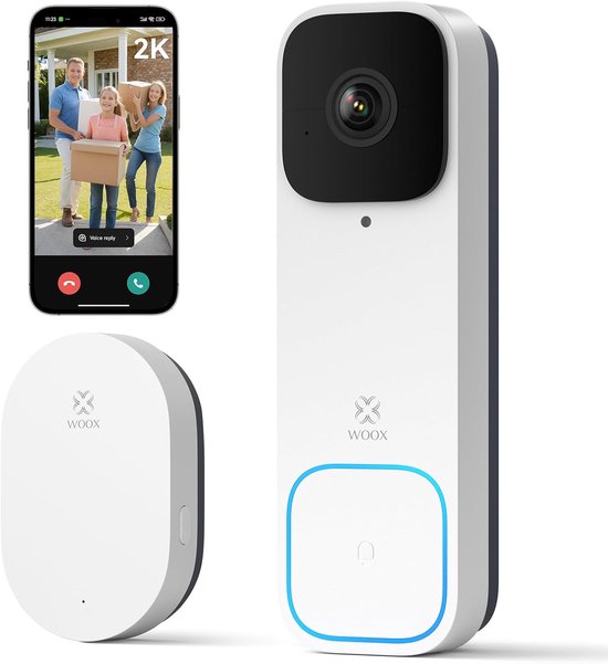 Video deurbel met chime, wifi, slimme deurbel met camera, draadloos, accu, 2K FHD, 170° ultragroothoek, personen- en pakketdetectie, nachtzicht, 2-weg audio, compatibel met Alexa van Merkloos