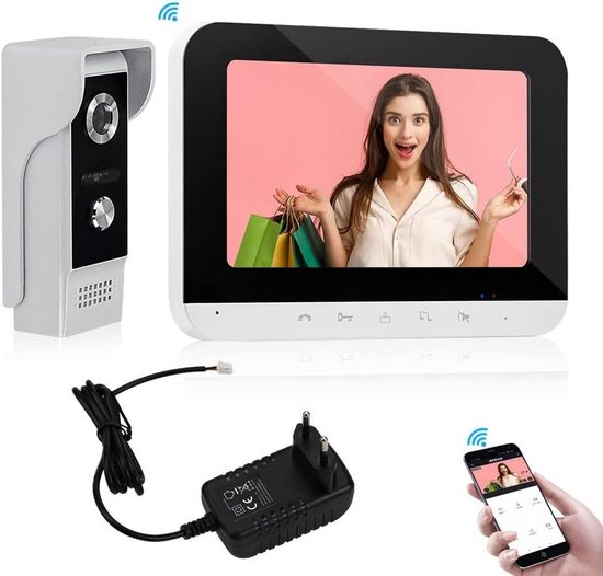 Video Deurbel Systeem - Intercom Set - Woning Beveiliging - 7 Inch Kleurenscherm - 19 x 13.2 cm - Zwart van Merkloos