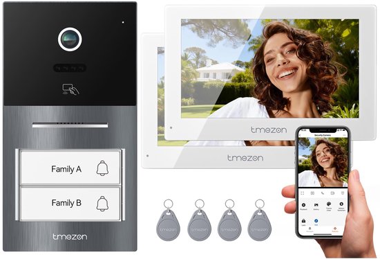 Video Deurbel Wifi - 7 Inch Touchscreen - 1080p HD - 2-draads Installatie - Voor 2 Gezinnen - Met Nachtzicht