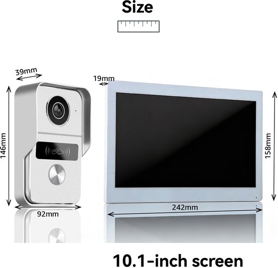 Video Deurbel Wifi Intercom - 2-draads 1080p Camera - 10,1 Inch IPS Touchscreen - Tweerichtingsaudio - Buitenbeveiliging