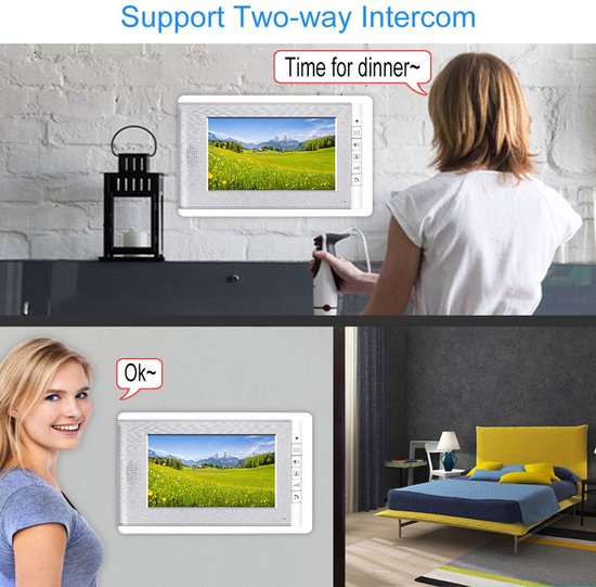 Video Deurbelset 2 Monitoren - Bedraad Systeem - 15 Volt Voeding - RFID Toegangscontrole - Zilver Kleur - Voor Thuisbeveiliging