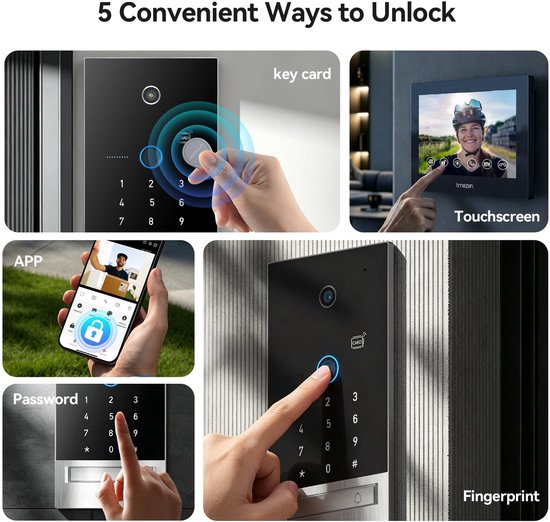 Video Deurbelset 7 Inch Touchscreen - 2-Draads Systeem - 1080P Camera - Zwart - Met Nachtzicht - Voor Huisbeveiliging