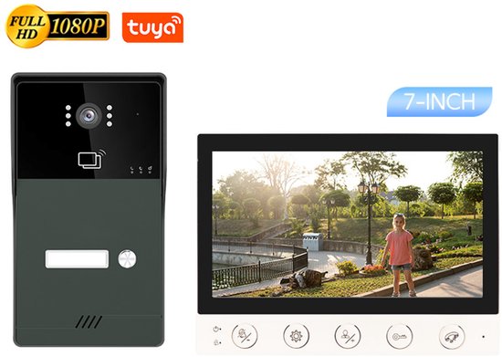 Video Deurbelset 7-Inch WIFI Monitor - 1080P Camera - Draadloos - Voor Beveiliging En Toegang
