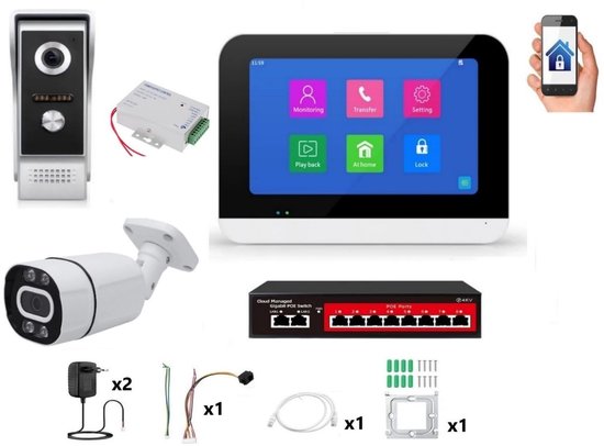 Video Deurbelset WIFI - Touchscreen Binnenpaneel - 1080p Resolutie - Acryl En TFT - Voor Binnen En Buiten