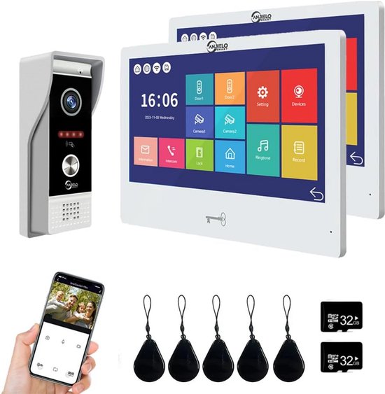 Video Deurintercom Systeem met 10 inch Touchscreen en Swipe Card, 2 Monitoren van Merkloos