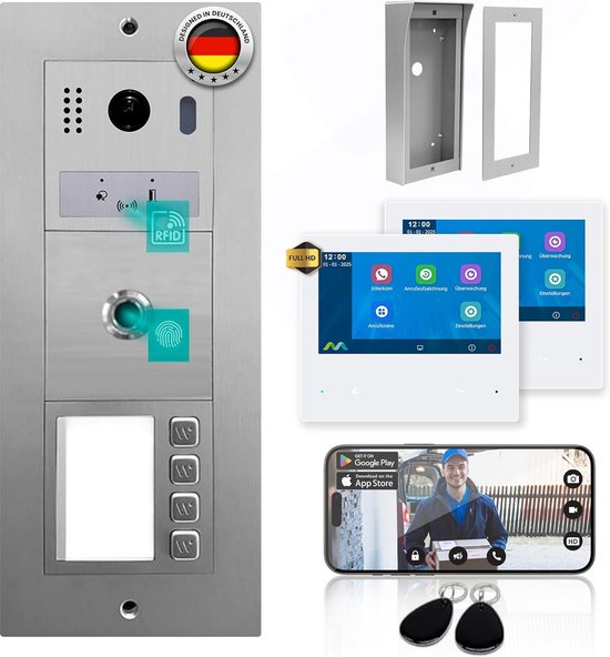 Video Deurintercom Systeem met 4 Draden en 2x 7'' Monitor voor Twee Gezinswoningen van Merkloos