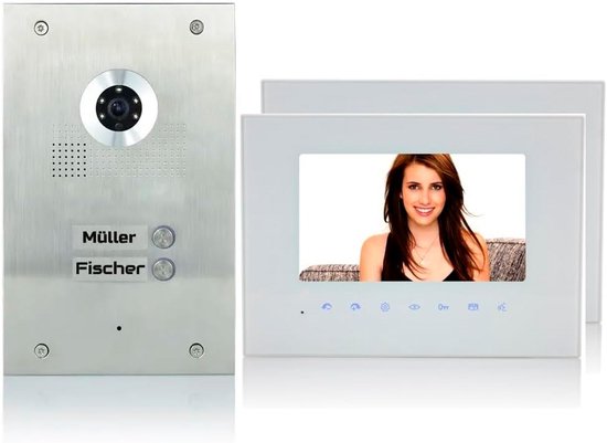 Video Deurintercom voor 2 Woningen met 7 Inch Monitor en RVS Buitenstation