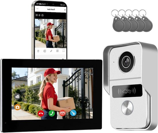 Video Intercom Kit - Deurbel Camera - Toegang Beveiligen - 7 Inch Touchscreen - 2-Draads Installatie - Zwart